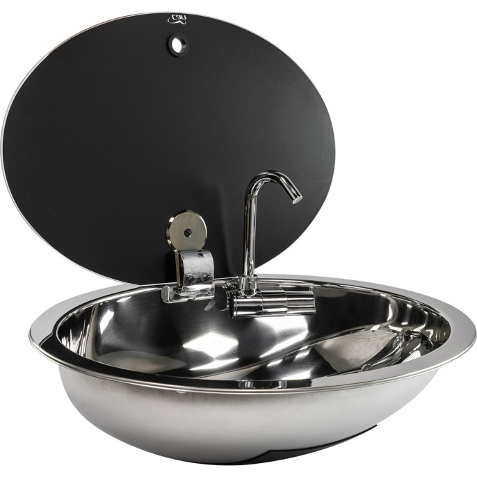 Мойка овальная с краном стекл крышка CAN (LR1450)